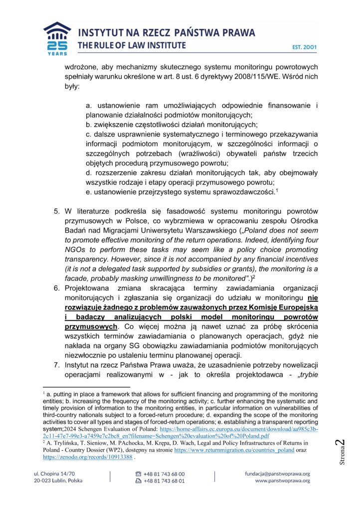 Opinia na temat zmian w rozporządzeniu MSWiA w sprawie monitoringu powrotów przymusowych 2 uwagi Instytutu na rzecz Pa┼astwa Prawa do nowelizacji rozporz─udzenia w sprawie monitoringu obrazy 1 1