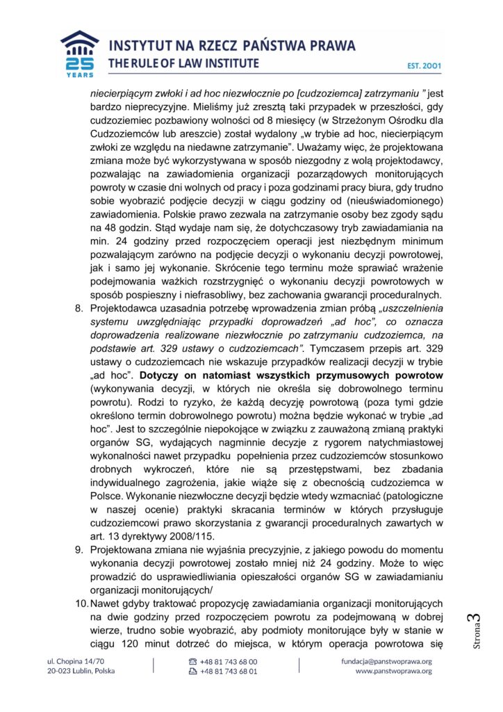 Opinia na temat zmian w rozporządzeniu MSWiA w sprawie monitoringu powrotów przymusowych 3 uwagi Instytutu na rzecz Pa┼astwa Prawa do nowelizacji rozporz─udzenia w sprawie monitoringu obrazy 2 1