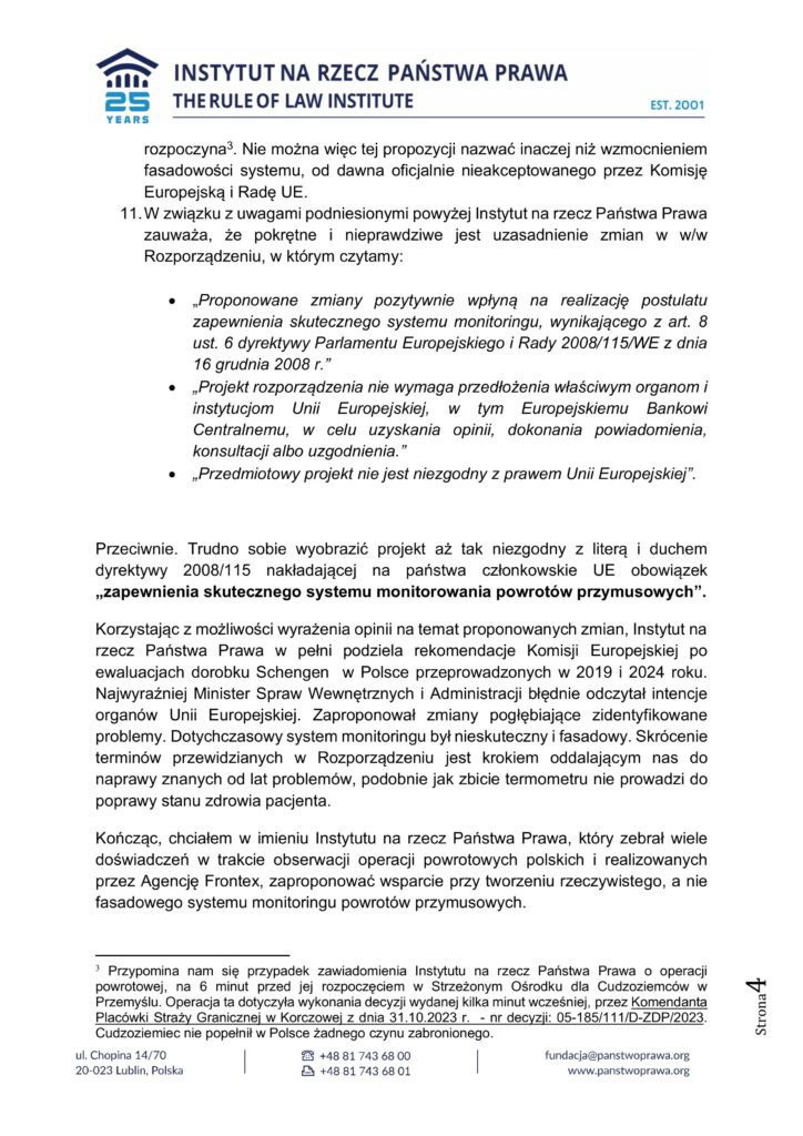 Opinia na temat zmian w rozporządzeniu MSWiA w sprawie monitoringu powrotów przymusowych 4 uwagi Instytutu na rzecz Pa┼astwa Prawa do nowelizacji rozporz─udzenia w sprawie monitoringu obrazy 3 1